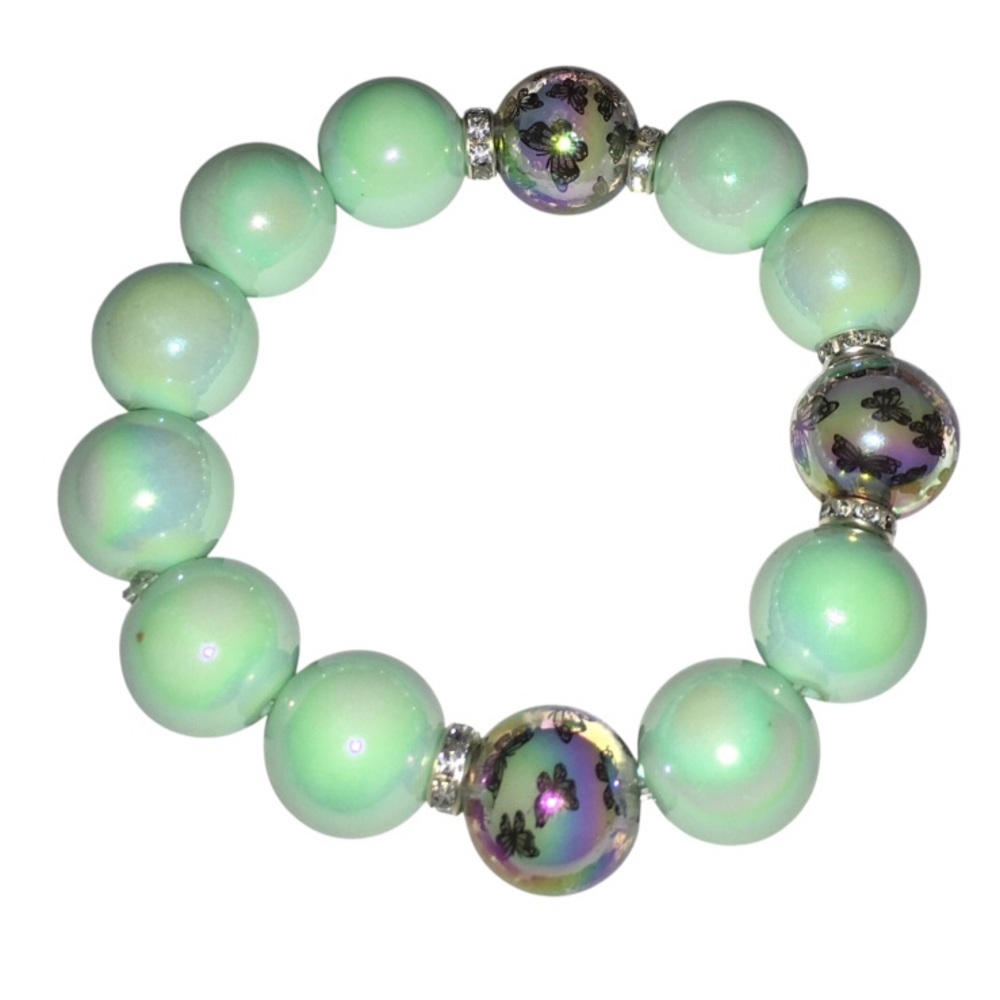 Mint Green Butterfly Chunky Beaded Bracelet 🦋